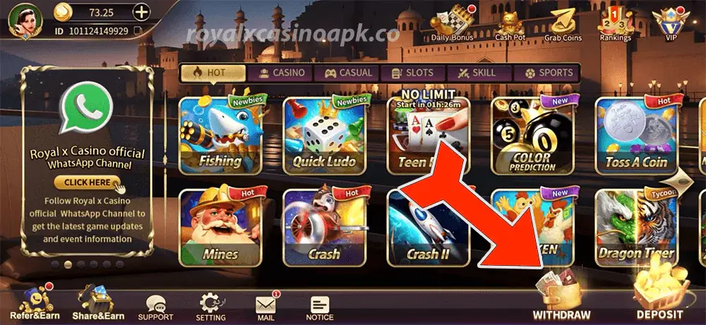 Withdraw from Royal X Casino